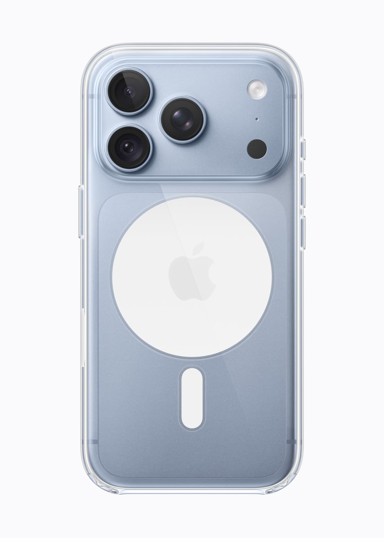 iPhone 18 Pro i isbre med klart MagSafe-deksel.