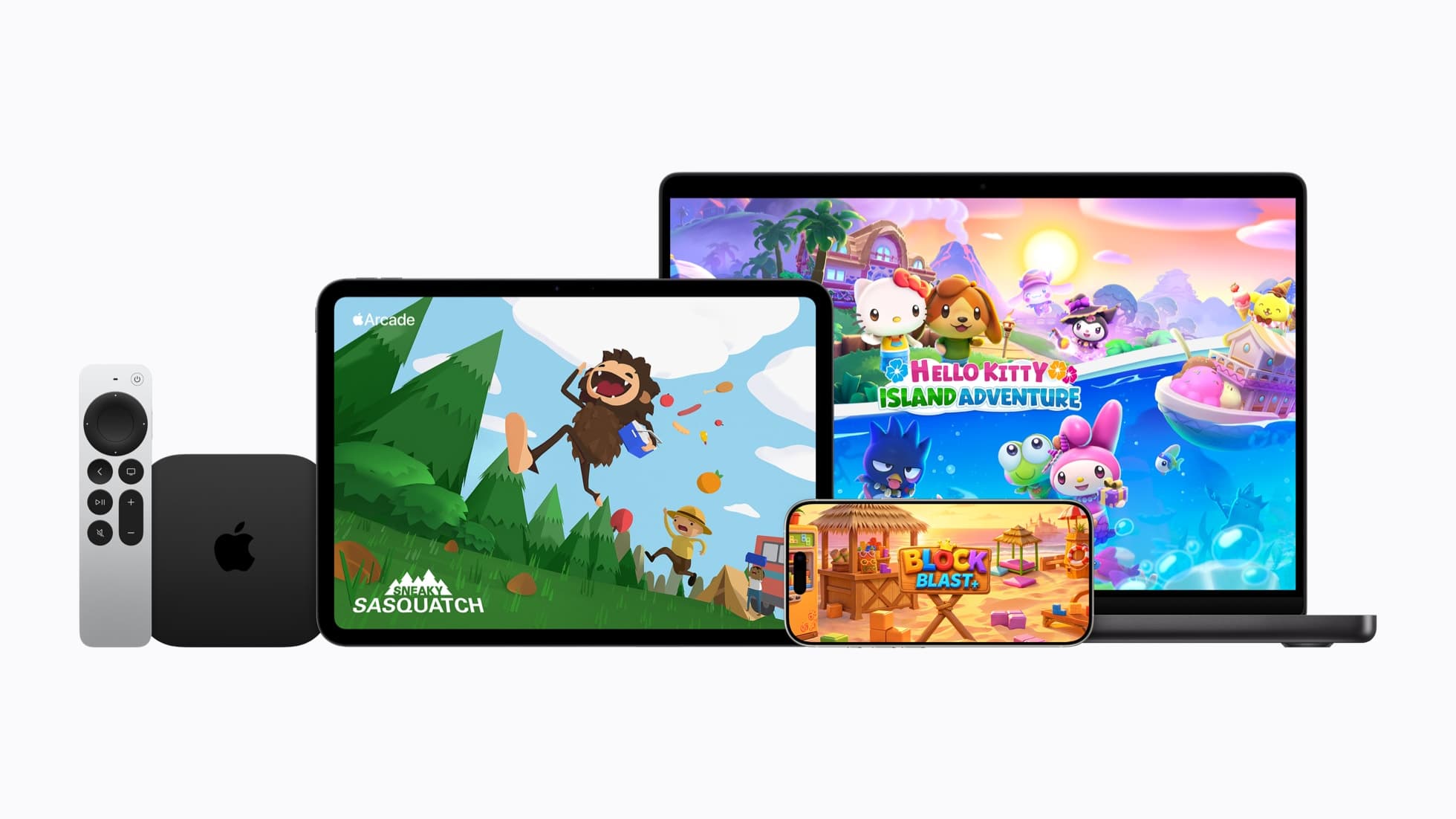 Apple Arcade vises på Apple TV 4K, iPad, iPhone og Mac.
