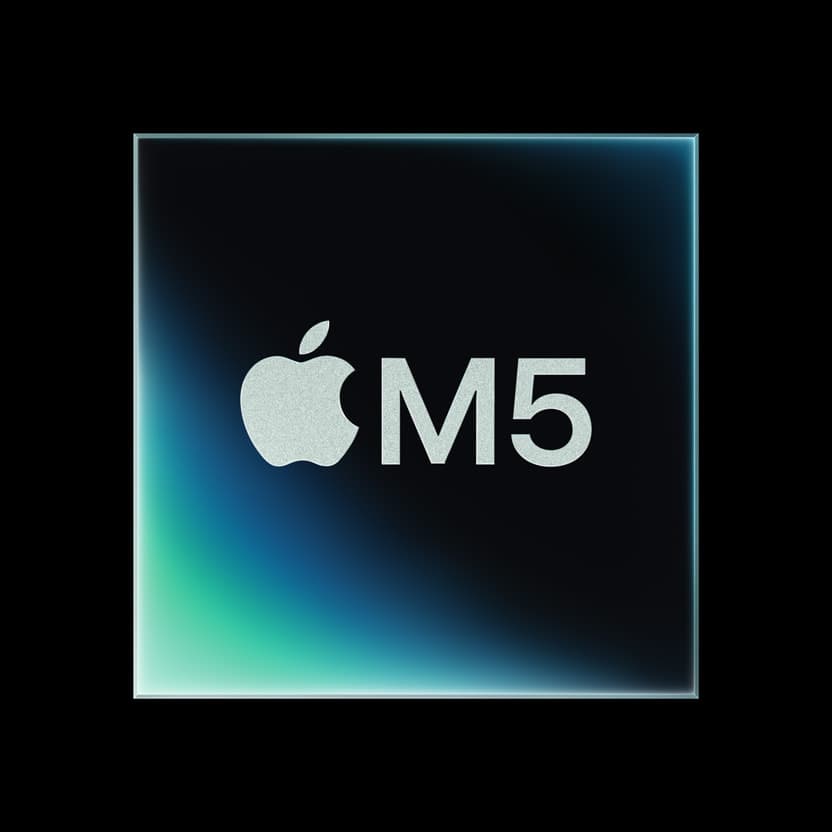 Apple M5-brikken på et mørkt kretskort