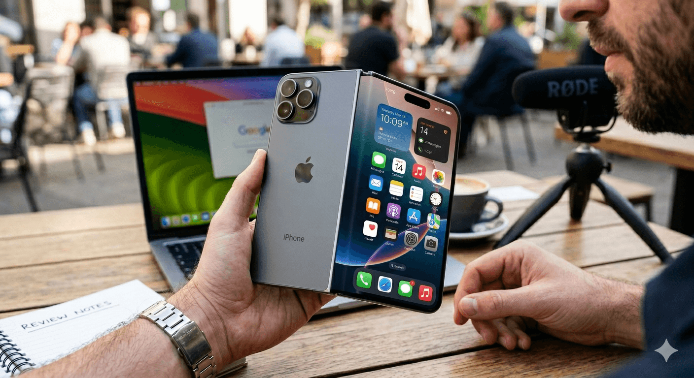 A mockup of a foldable iPhone.