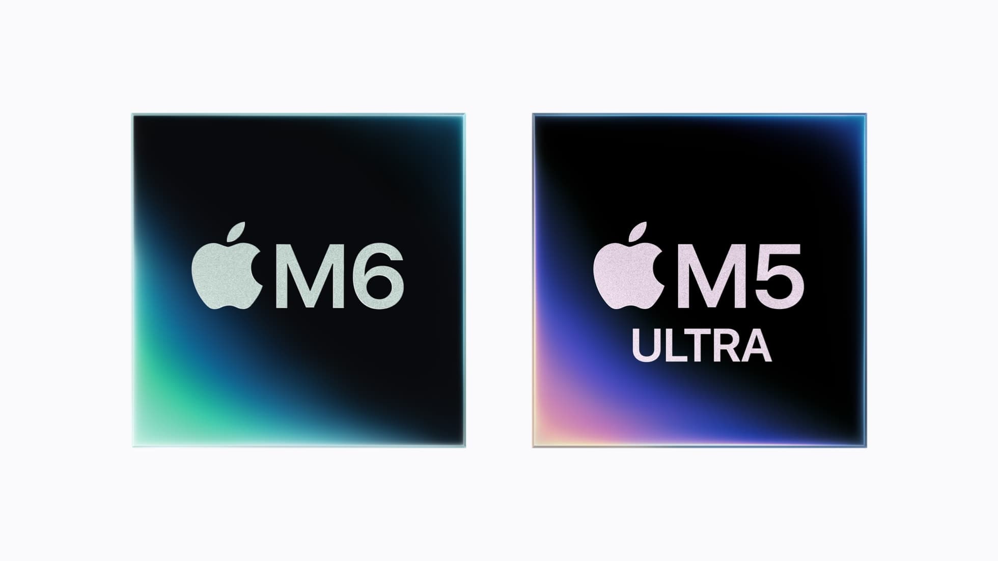 Apples grafikk av M6-brikken og M5 Ultra-brikken side om side.