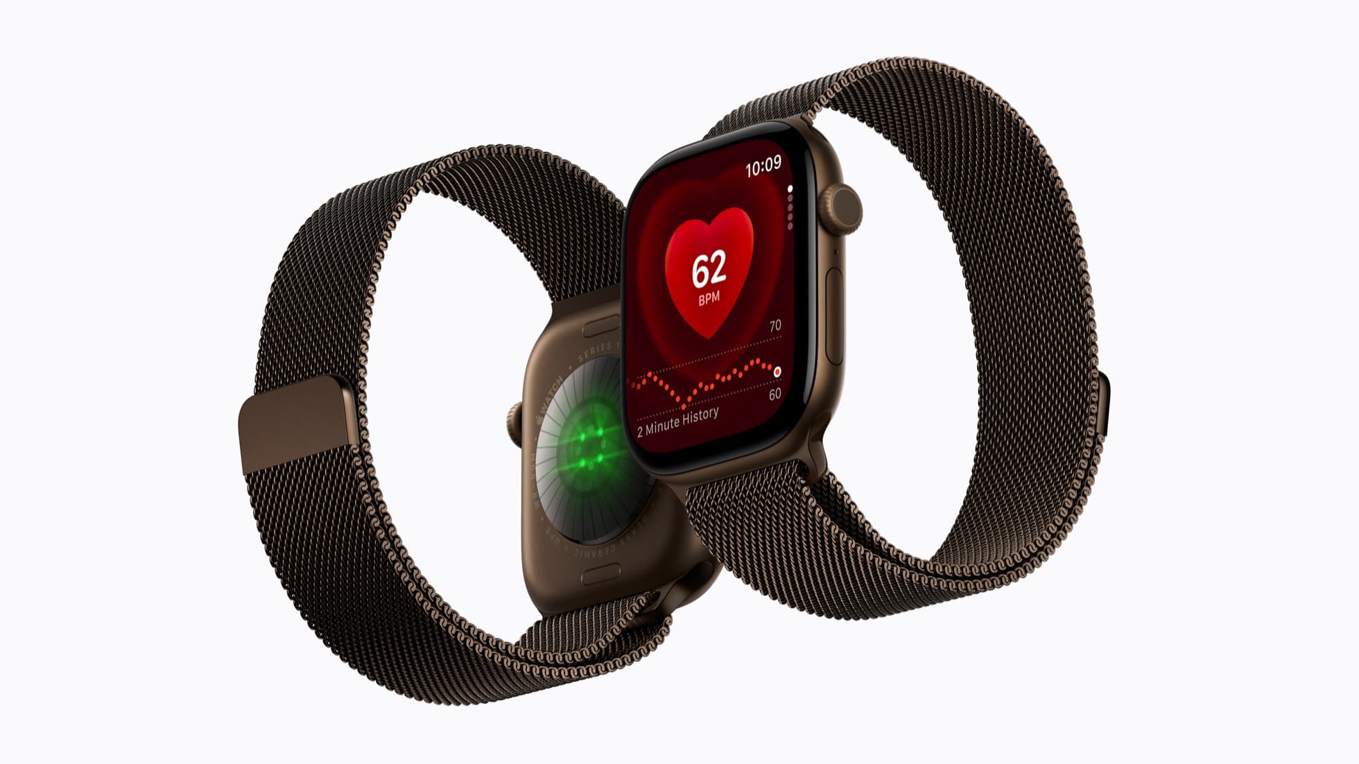 To Apple Watch Series 12-enheter, én med det nye sensorsystemet og én med Puls-appen.