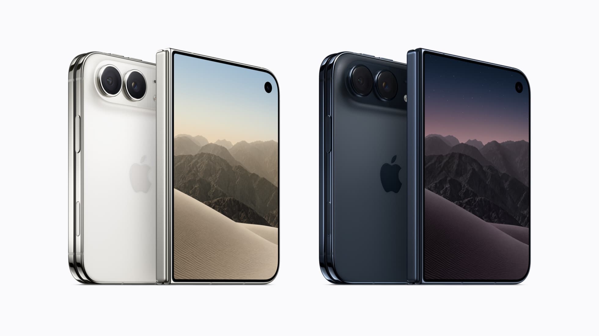 Fire iPhone Duo-enheter vist forfra og bakfra i stjernehvit og nattehimmel.