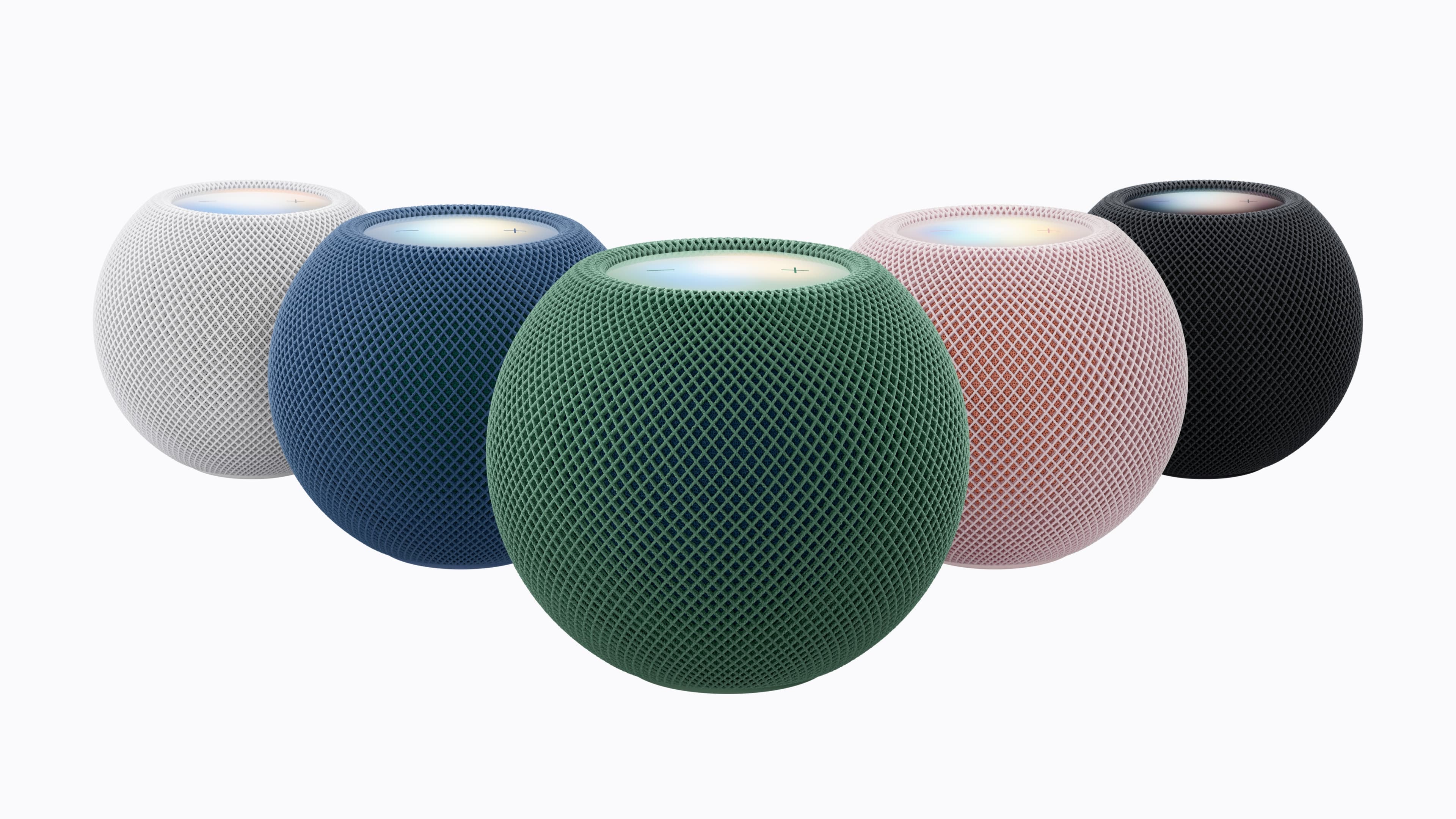 HomePod mini 2 i hvit, blå, grønn, rosa og midnatt.