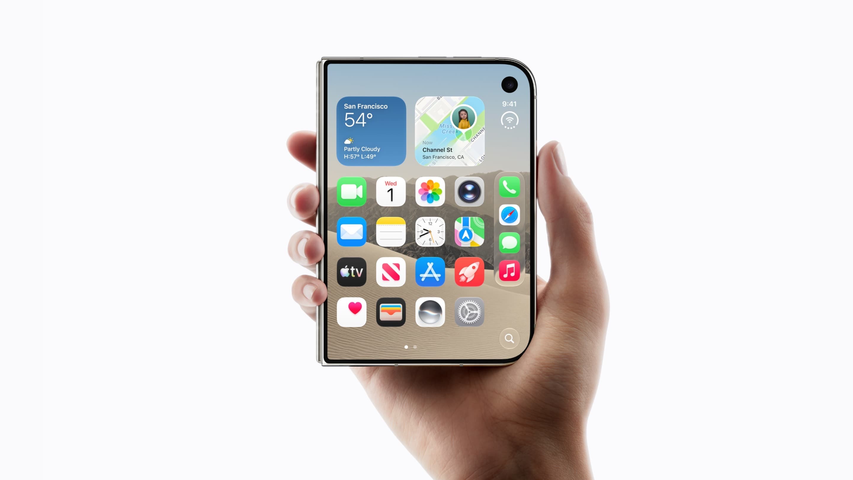 Lukket iPhone Duo holdt i én hånd.