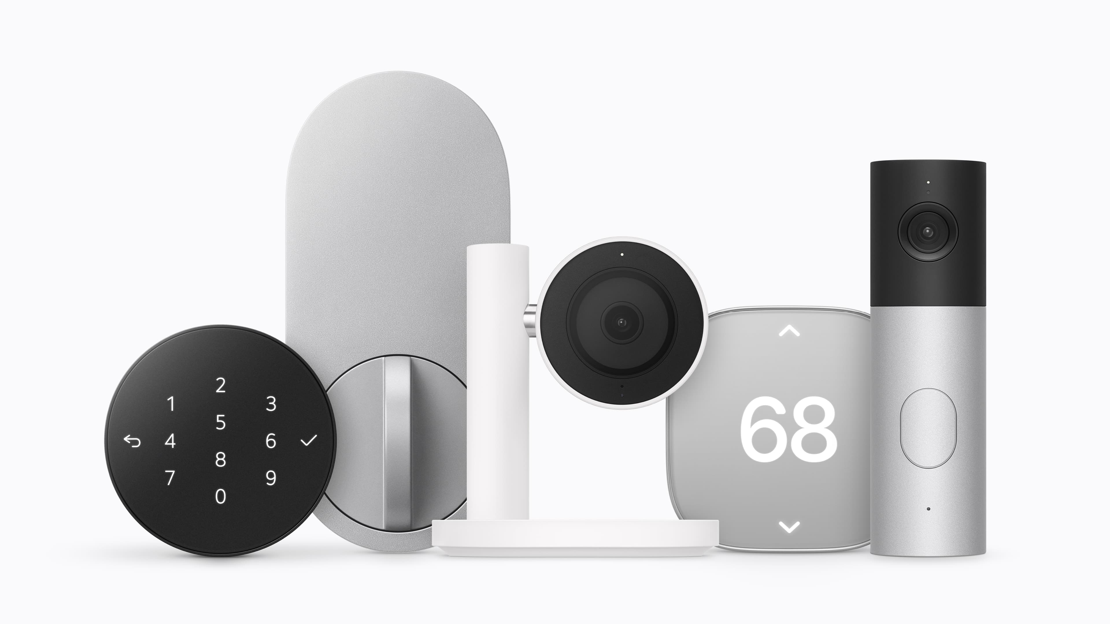 Apple Home Collection med LG-lås, tastatur, innendørskamera og videoringeklokke samt Schneider-termostat.