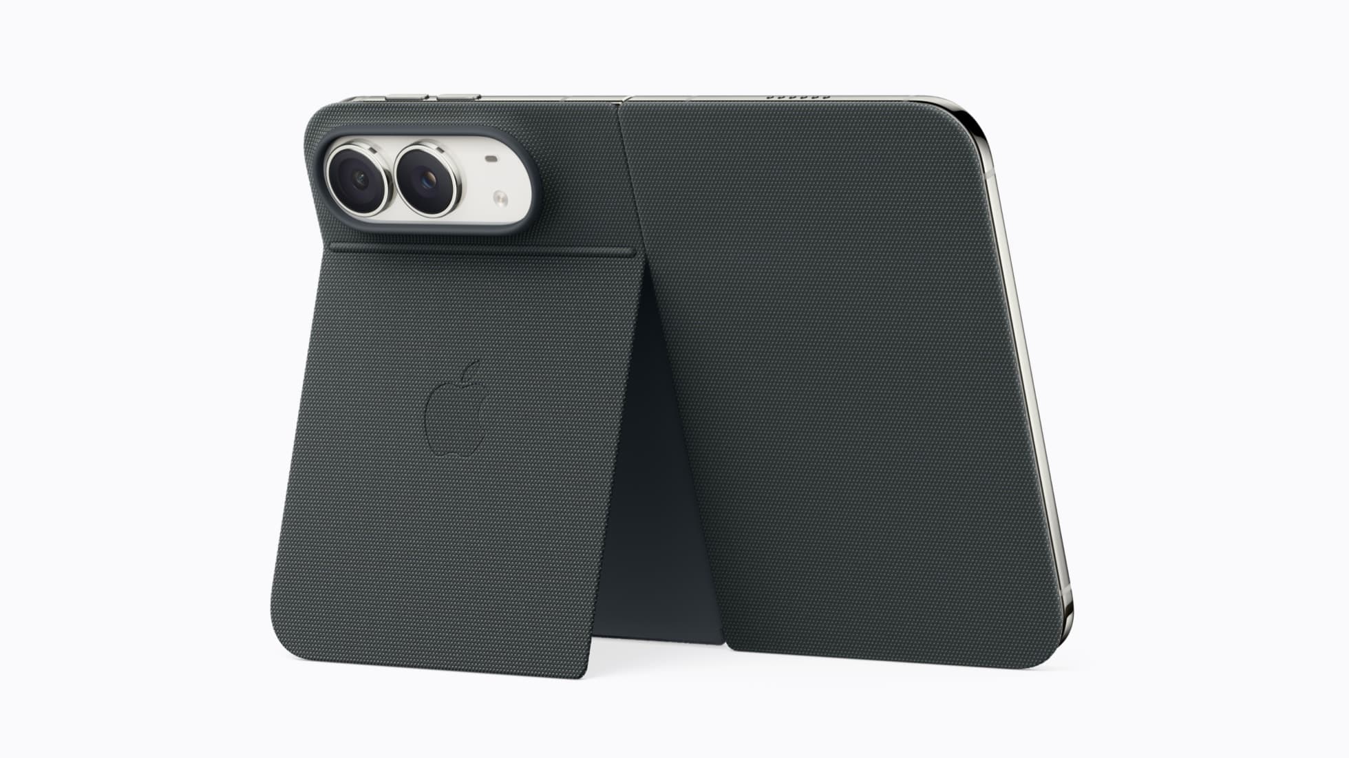 Marineblå folio med støtteklaff til iPhone Duo.