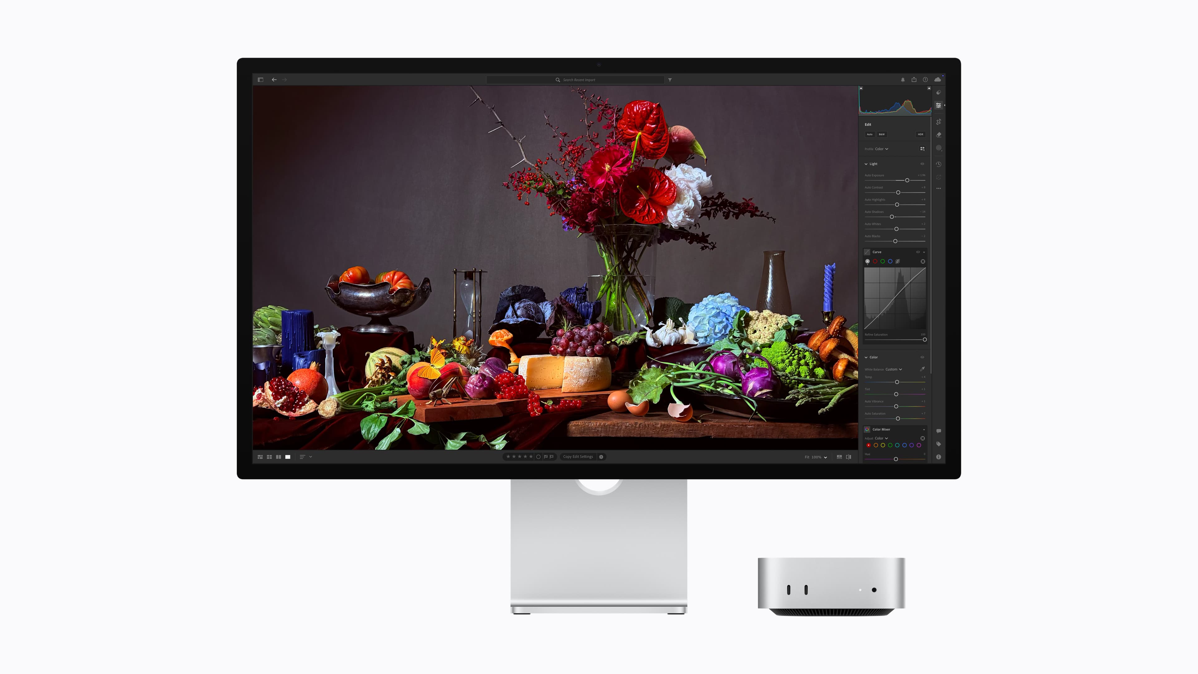 Apple Studio Display med Adobe Lightroom.