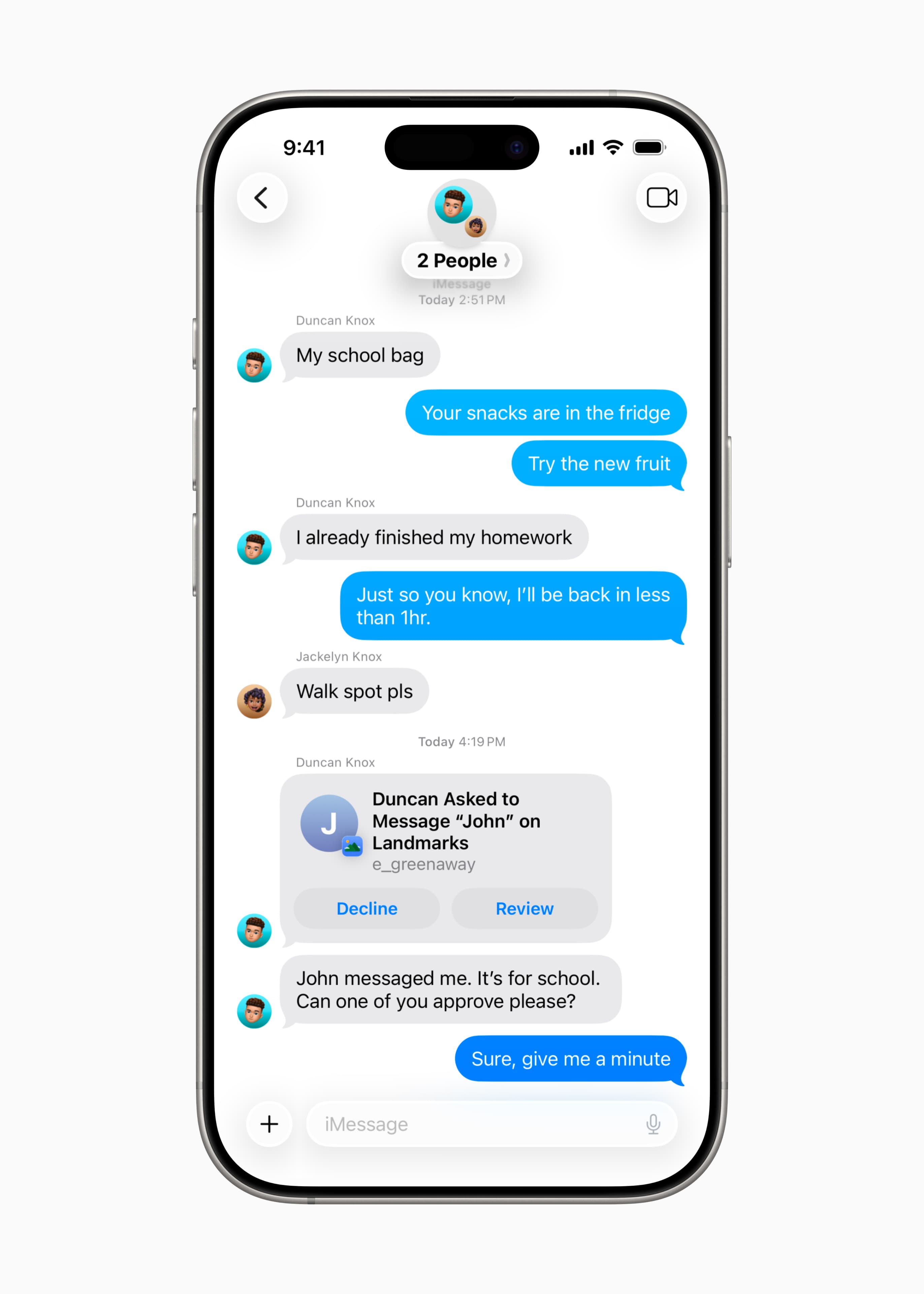 An iPhone showing the Messages with an ongoing conversation
