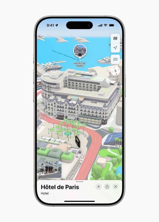 Apple maps on iPhone showing a 3D view of Paris
