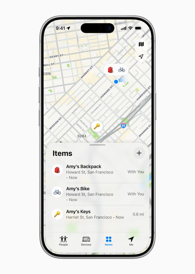 iPhone 17 Pro viser en liste over tingene til en bruker sammen med et kart.